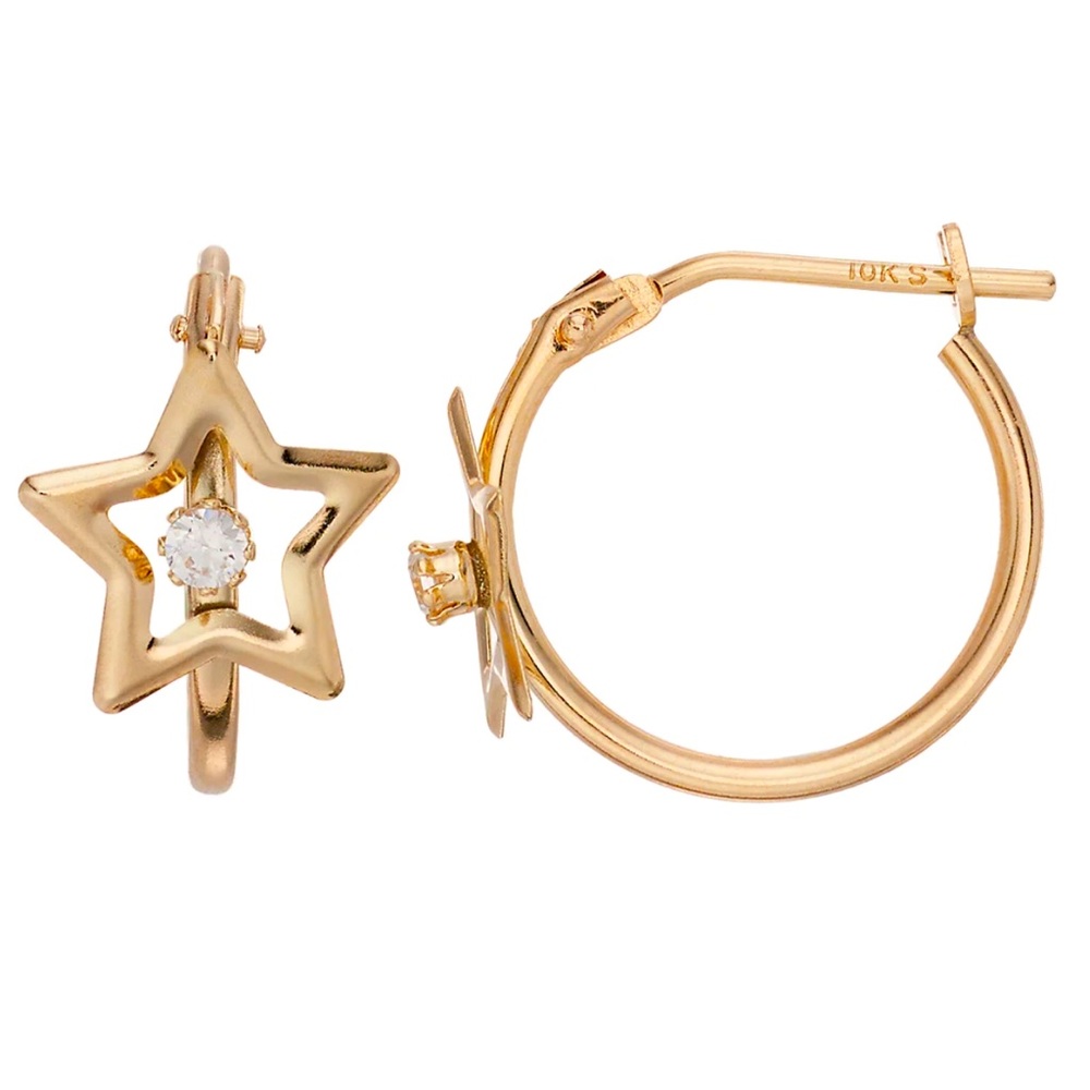 10k Gold Star Cubic Zirconia Hoop Earrings